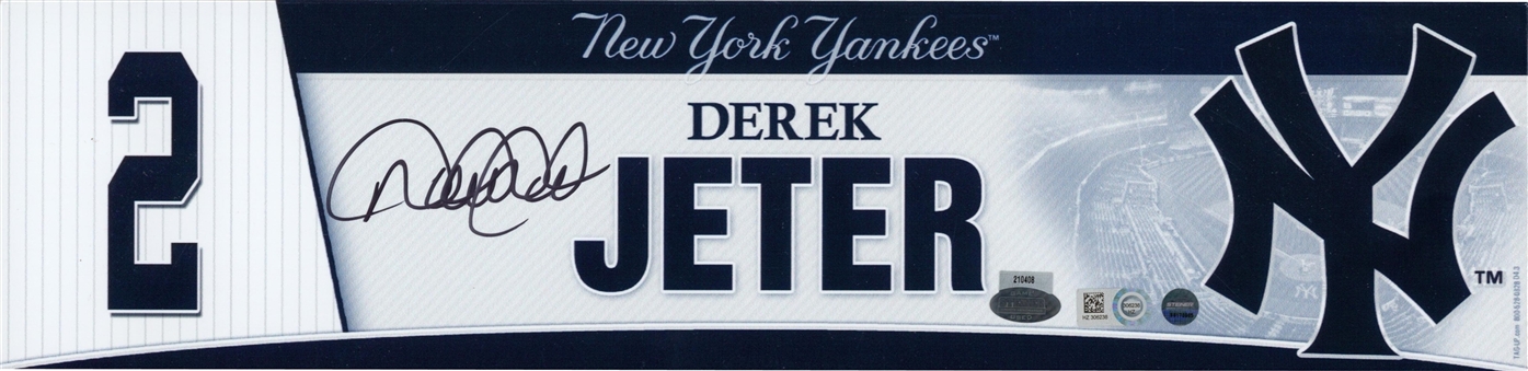 Derek Jeter Game Used & Signed Locker Nameplate from 8-9-2014 - Jeter Ties Honus Wagner on Hit List - One of his Final Yankees Nameplates from Final Season (MLB Authenticated & Yankees-Steiner) 